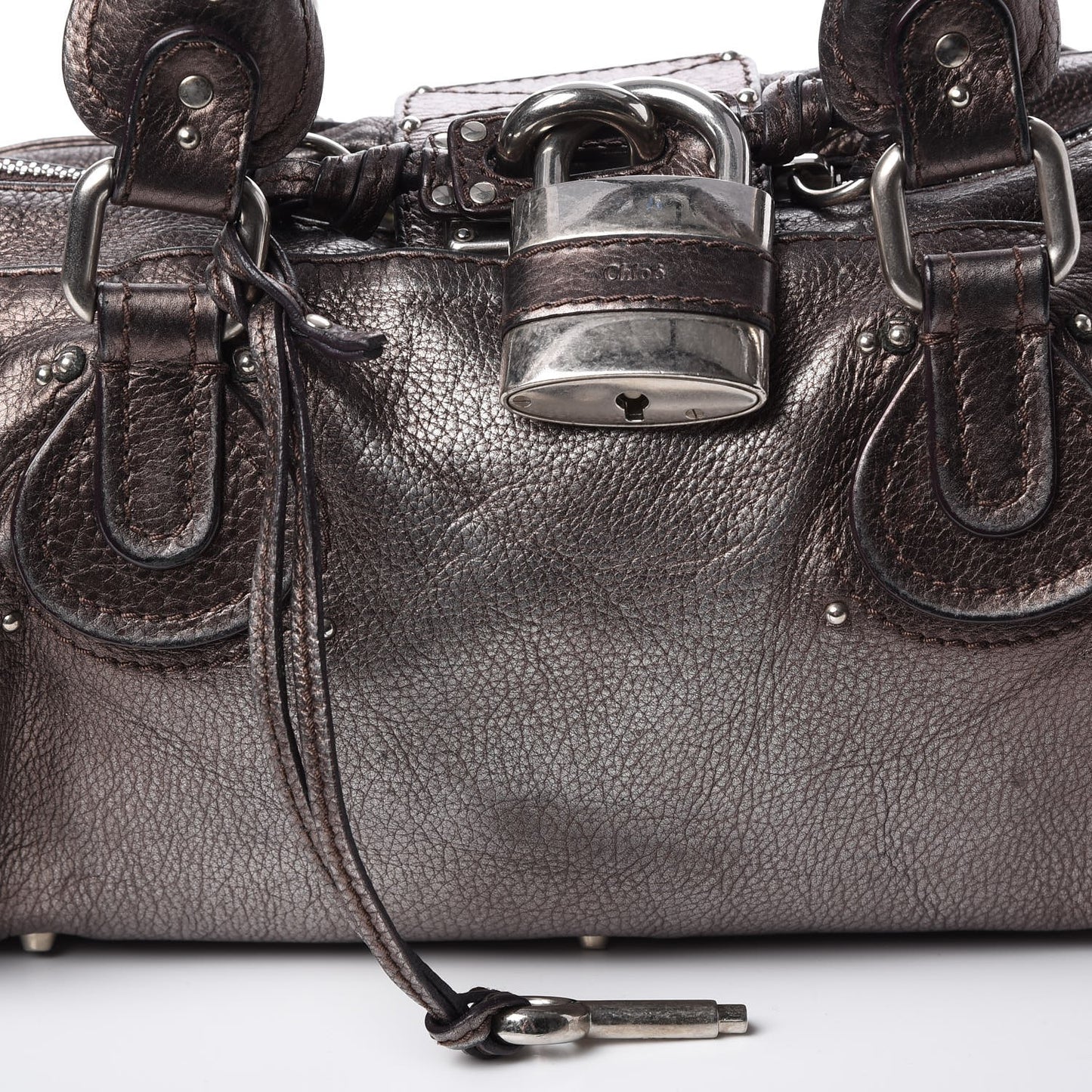 Metallic Calfskin Medium Paddington Satchel Grey
