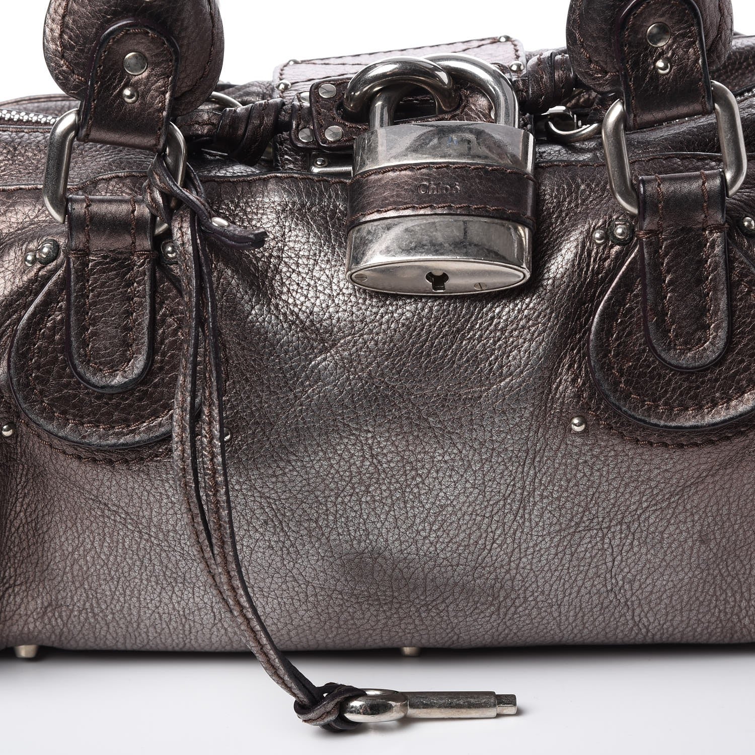 Chloe Metallic Calfskin Medium Paddington Satchel Grey 9 of 17