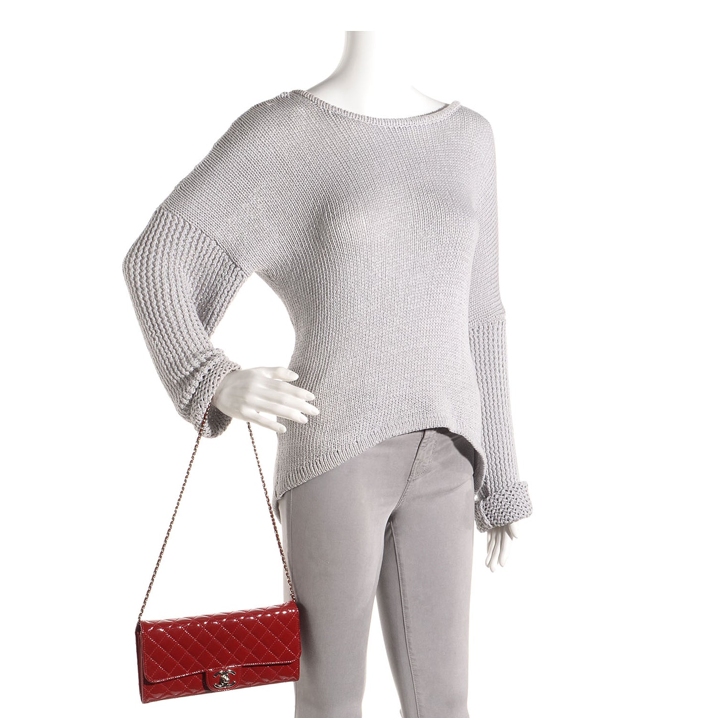 Patent Quilted Brilliant Clutch Flap Red