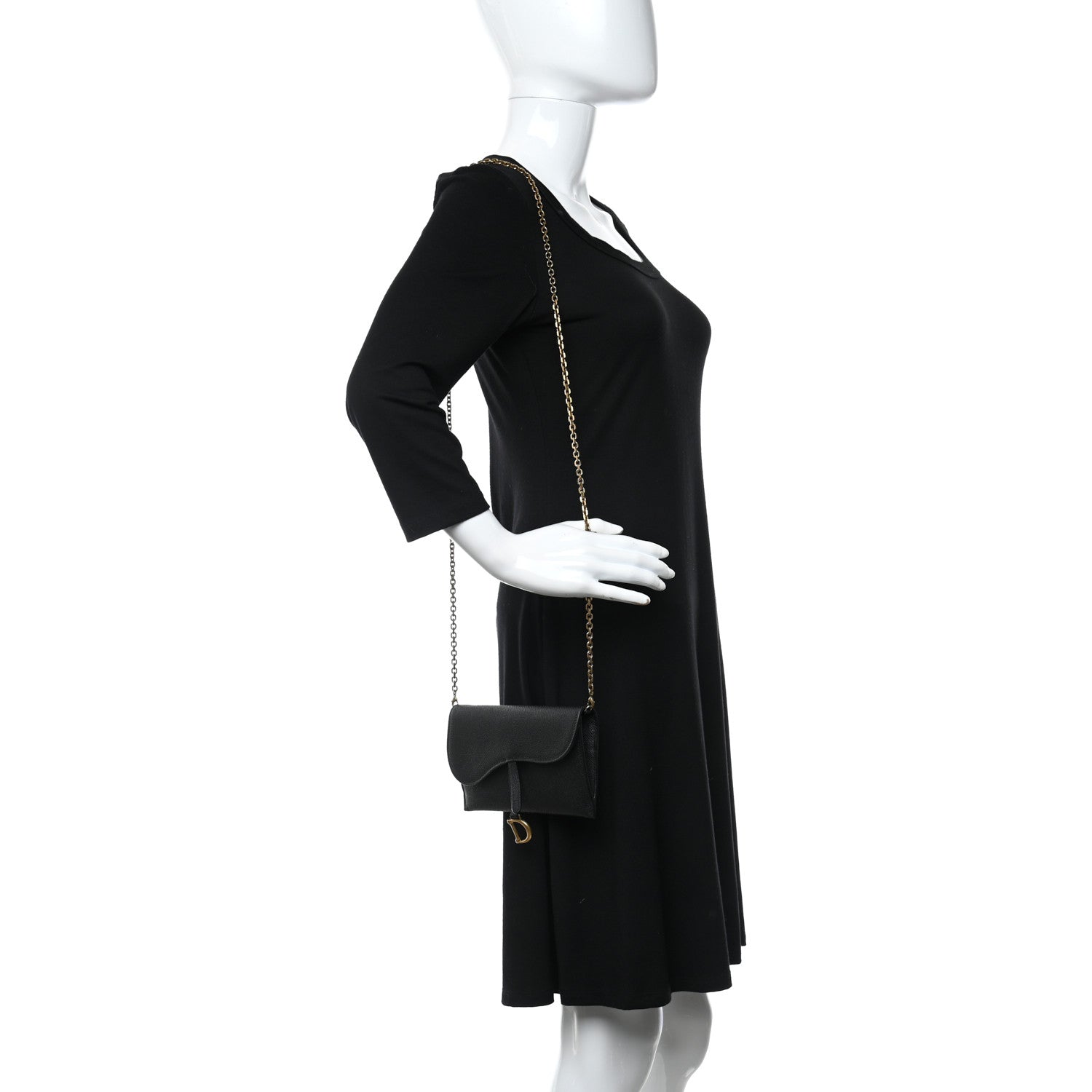 Christian Dior Grained Calfskin Saddle Chain Wallet Pouch Black 2 of 11