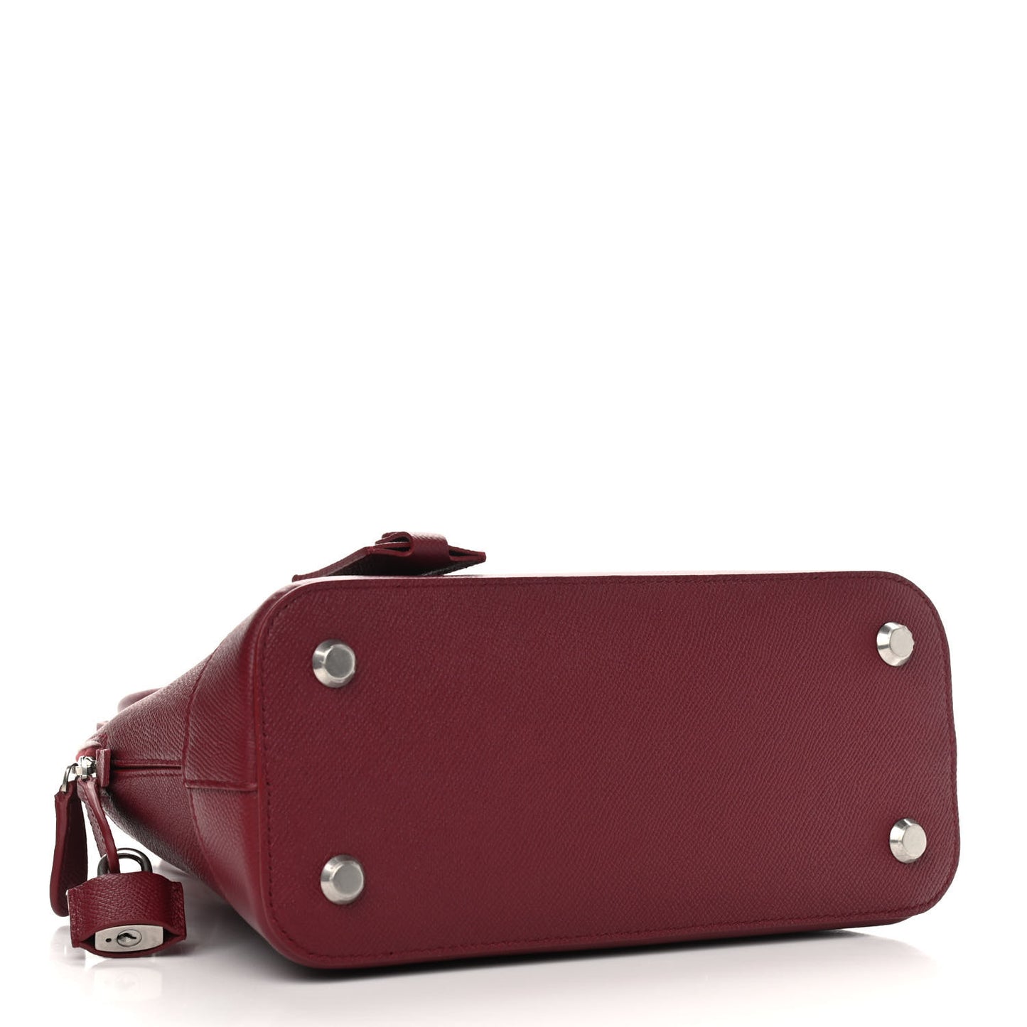 Signature Grained Calfskin Logo S Ville Top Handle Bag Rouge Grenat White