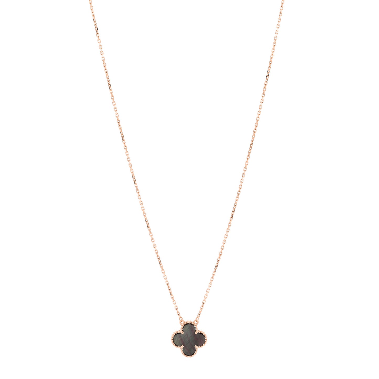 18K Rose Gold Gray Mother of Pearl Vintage Alhambra Pendant Necklace