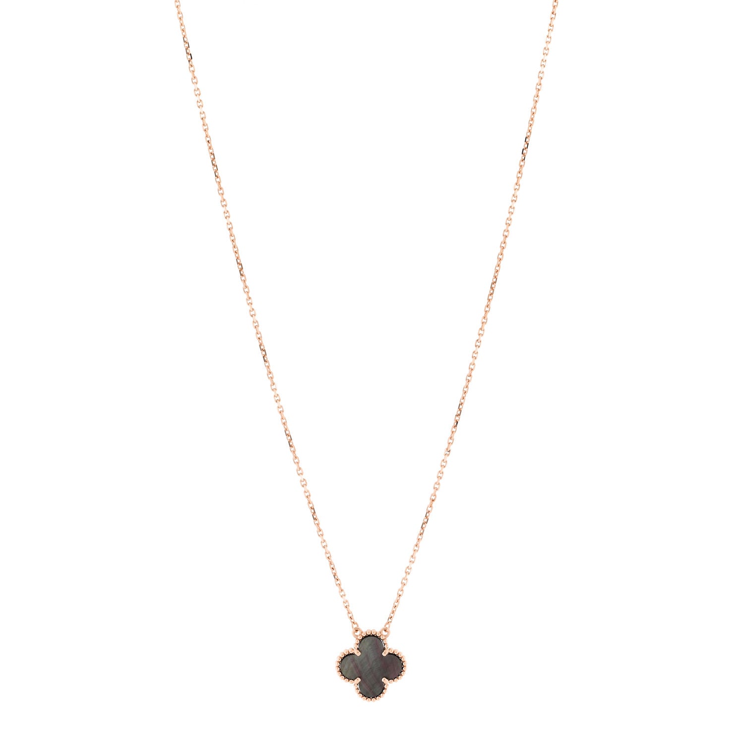 Van Cleef & Arpels 18K Rose Gold Gray Mother of Pearl Vintage Alhambra Pendant Necklace 1 of 6
