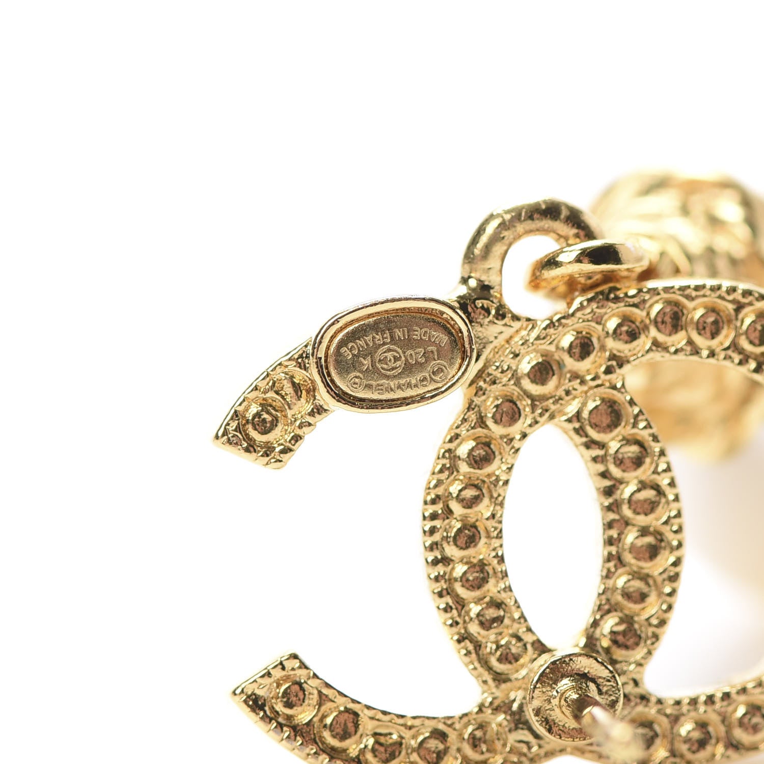 Chanel Crystal Pearl CC Drop Earrings Gold 4 of 5