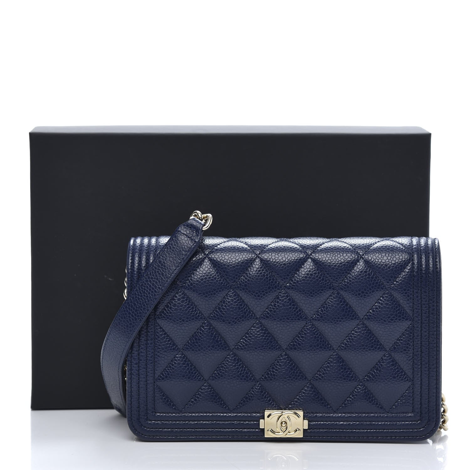 Chanel Caviar Quilted Boy Wallet On Chain WOC Navy 15 of 15