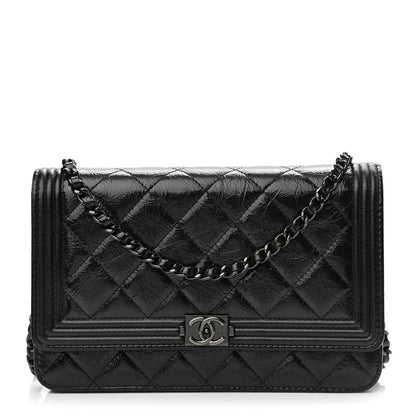 Chanel Shiny Aged Calfskin Quilted Boy Wallet On Chain WOC So Black 1 of 13