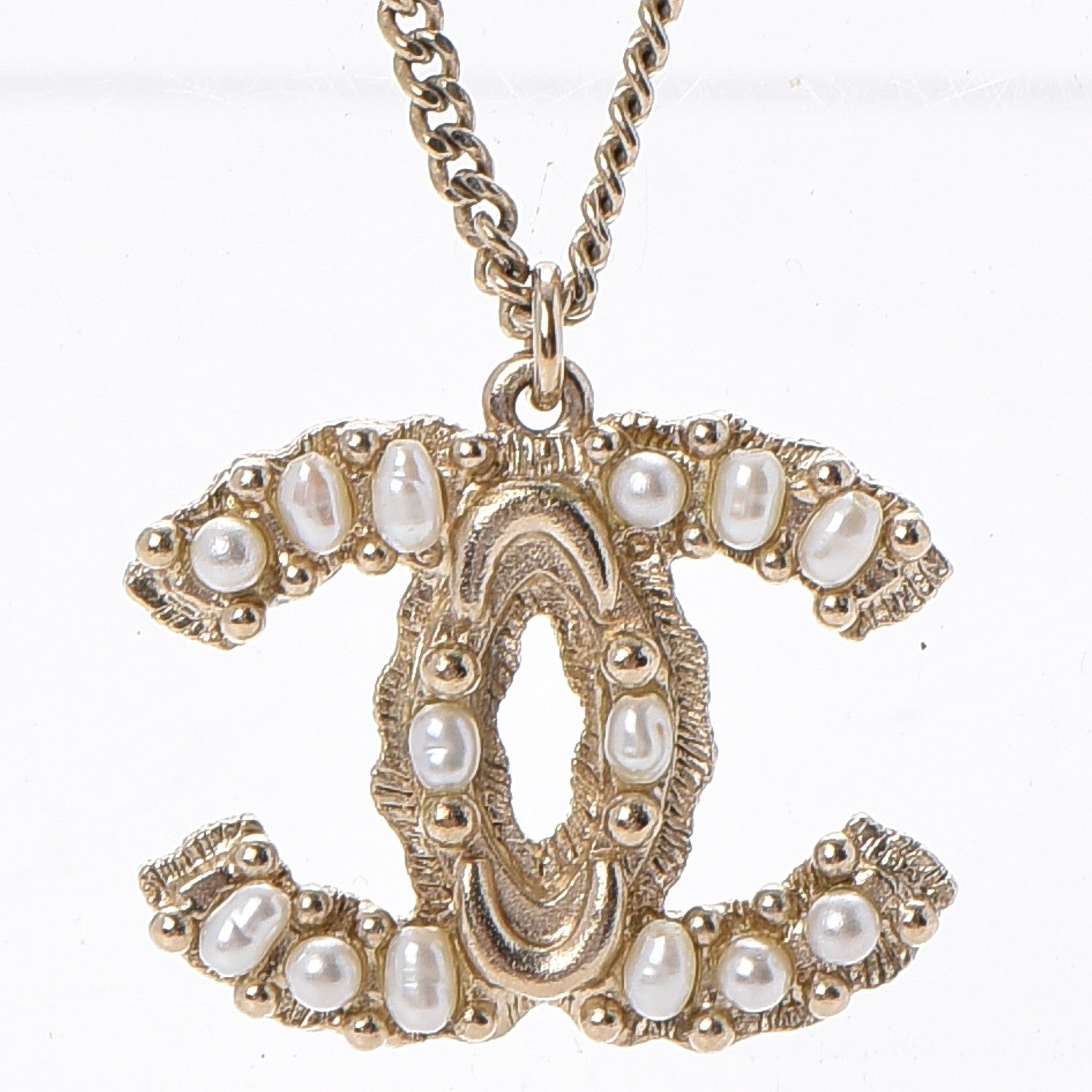 Chanel Pearl CC Pendant Necklace Light Gold 4 of 6