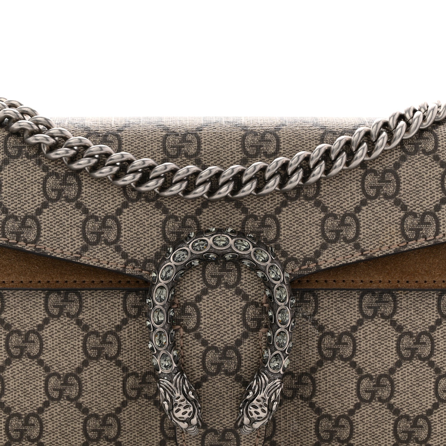 Gucci GG Supreme Monogram Suede Crystal Small Dionysus Shoulder Bag Beige Ebony Taupe Beige Ebony Taupe 8 of 13