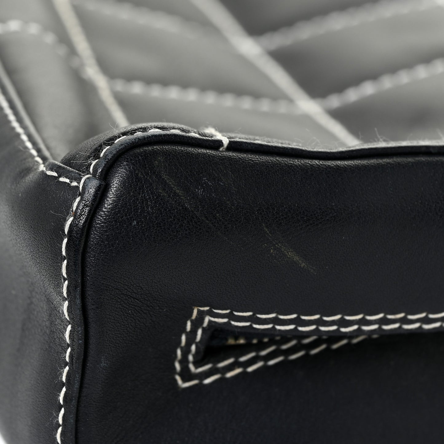 Lambskin Square Stitched Shoulder Bag Navy