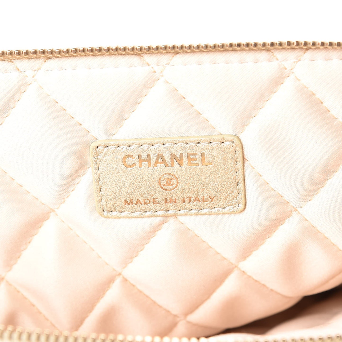 Metallic Calfskin Quilted Large Cosmetic Case Light Gold