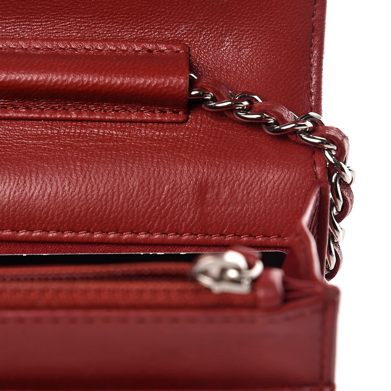 Chanel Lambskin Camellia Embossed Wallet On Chain WOC Red 11 of 17