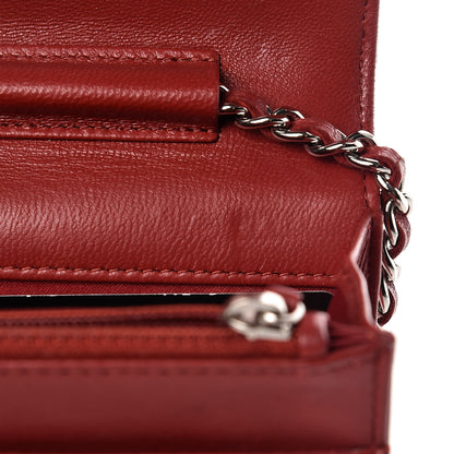 Chanel Lambskin Camellia Embossed Wallet On Chain WOC Red 11 of 17