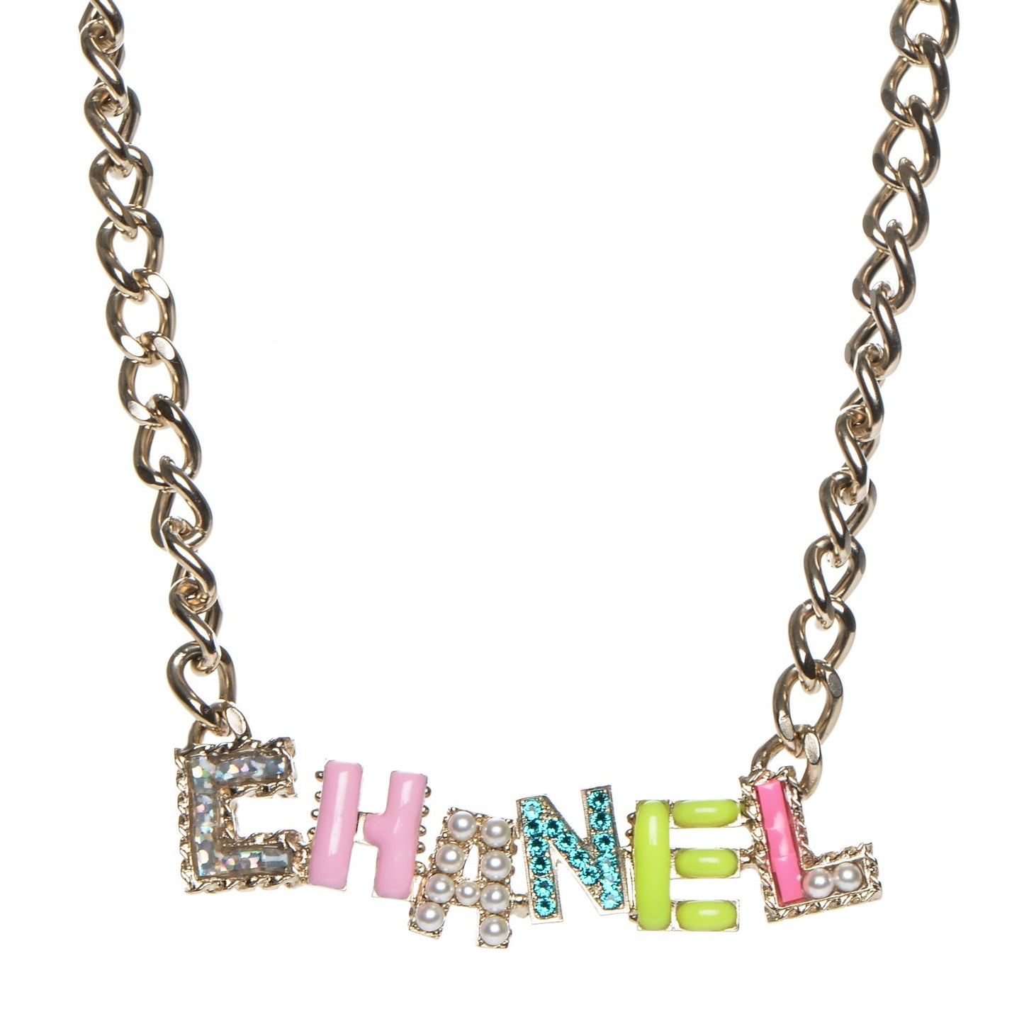 Enamel Crystal Pearl Necklace Light Gold