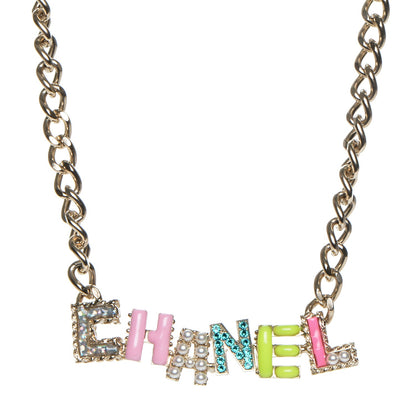 Chanel Enamel Crystal Pearl Necklace Light Gold 1 of 7