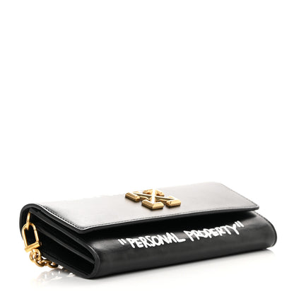 Off-White Calfskin Jitney Quote Flap Wallet On Chain Black 4 of 11