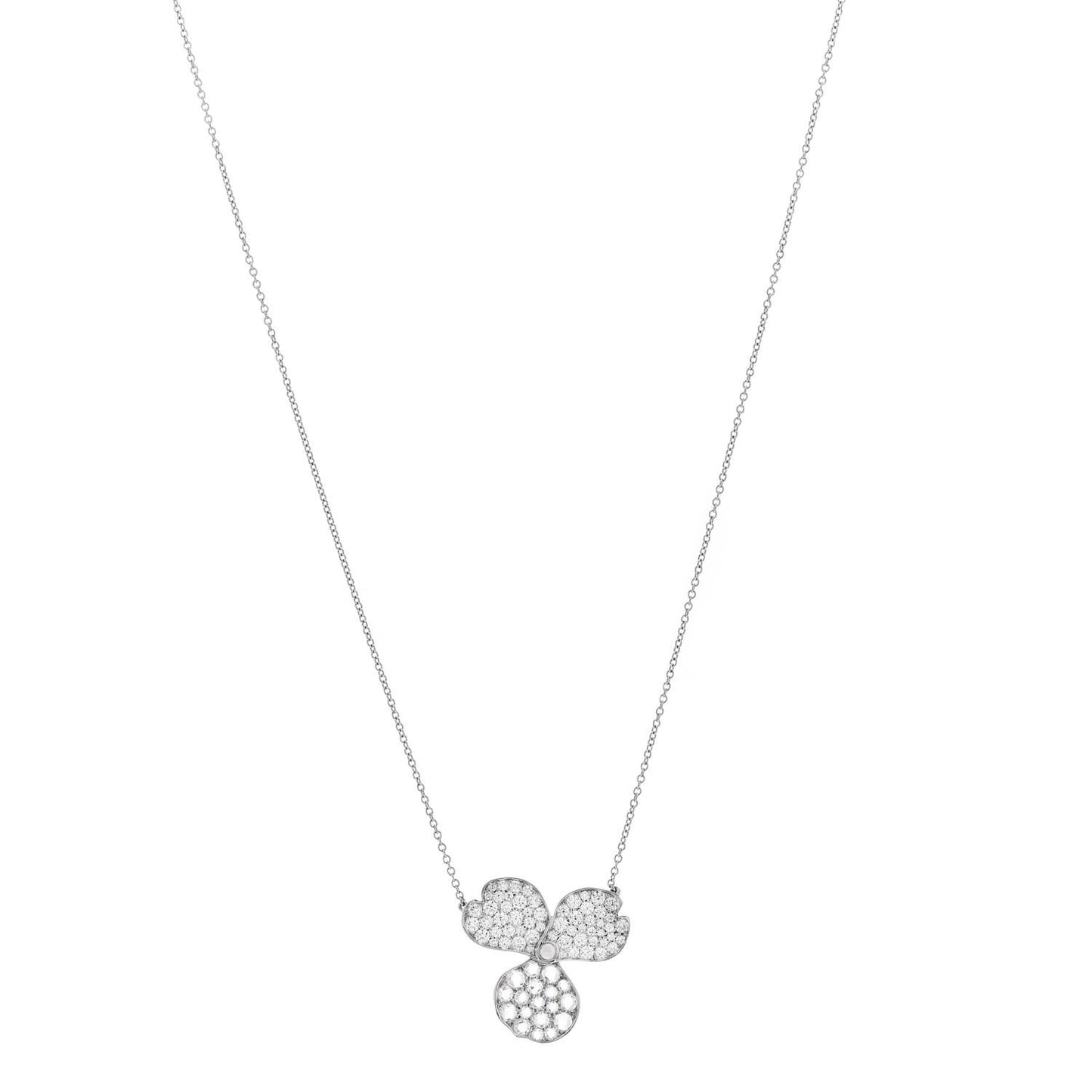 Platinum Diamond Large Paper Flowers Pave Pendant Necklace