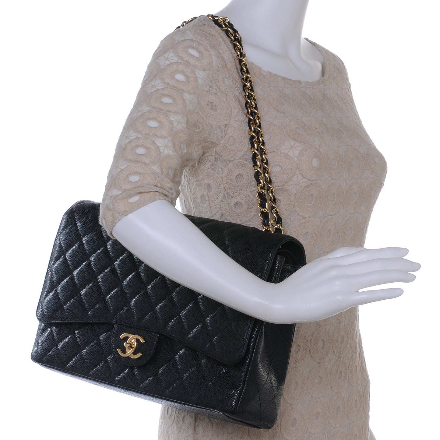 Caviar Quilted Maxi Double Flap Black
