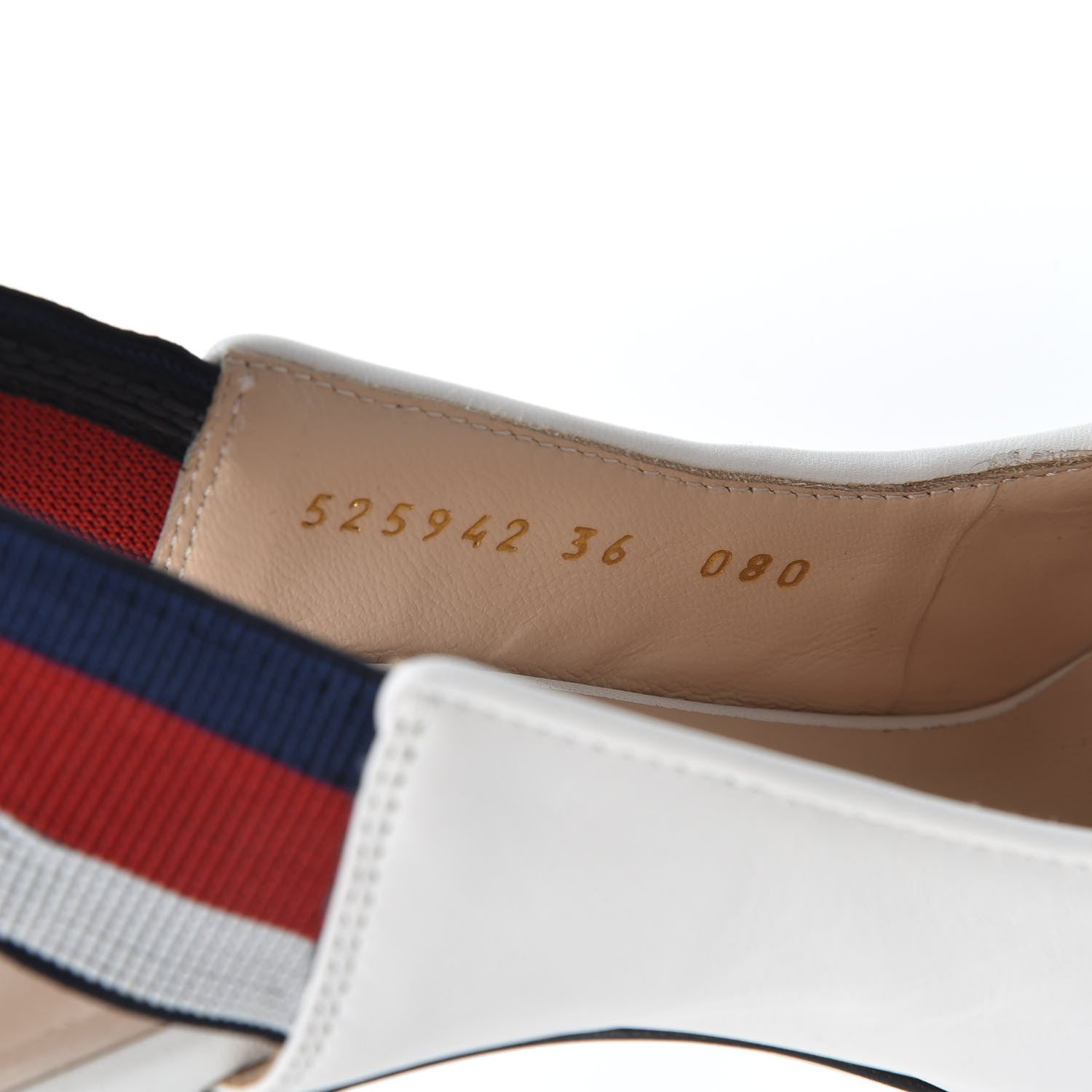 Gucci Malaga Kid Web Sylvie High Heel Slingback Pumps 36 White 10 of 13