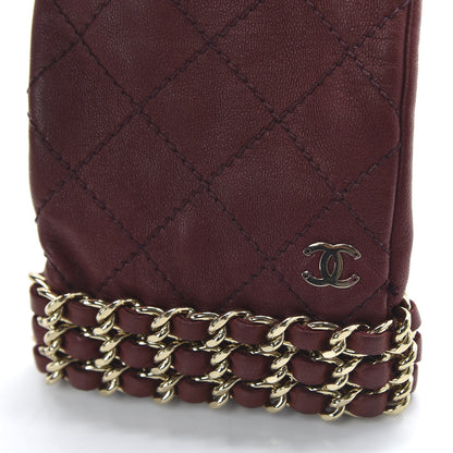 Chanel Lambskin Stitched Chain CC Gloves 7.5 Burgundy 5 of 6