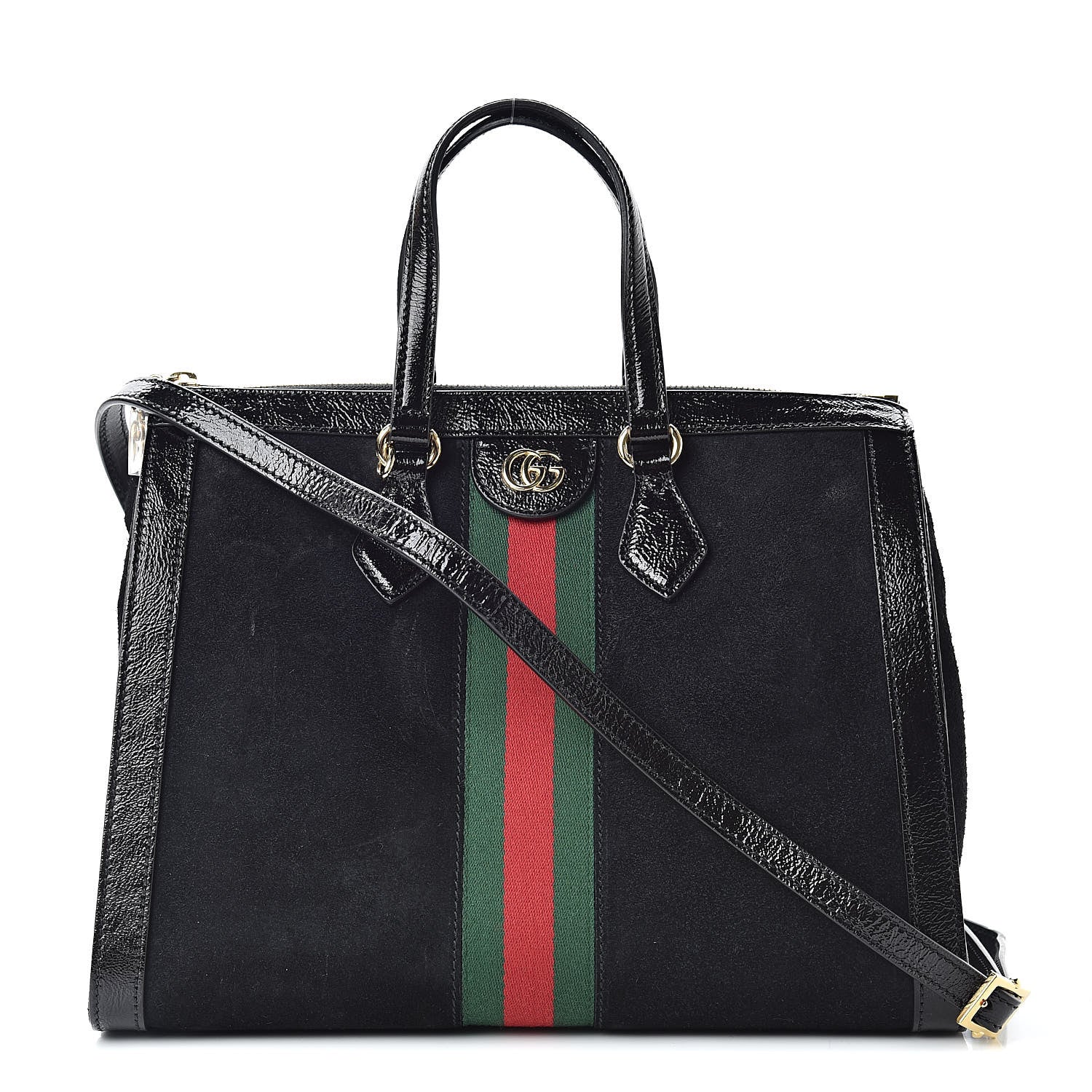 Gucci Suede Patent GG Web Medium Ophidia Tote Bag Black 1 of 11