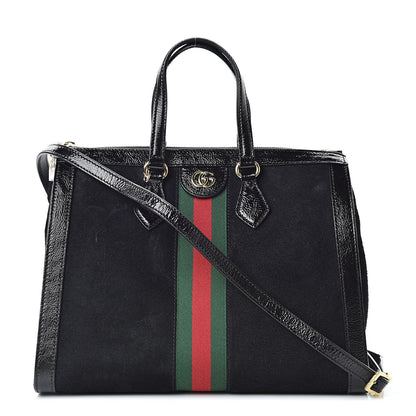 Gucci Suede Patent GG Web Medium Ophidia Tote Bag Black 1 of 11