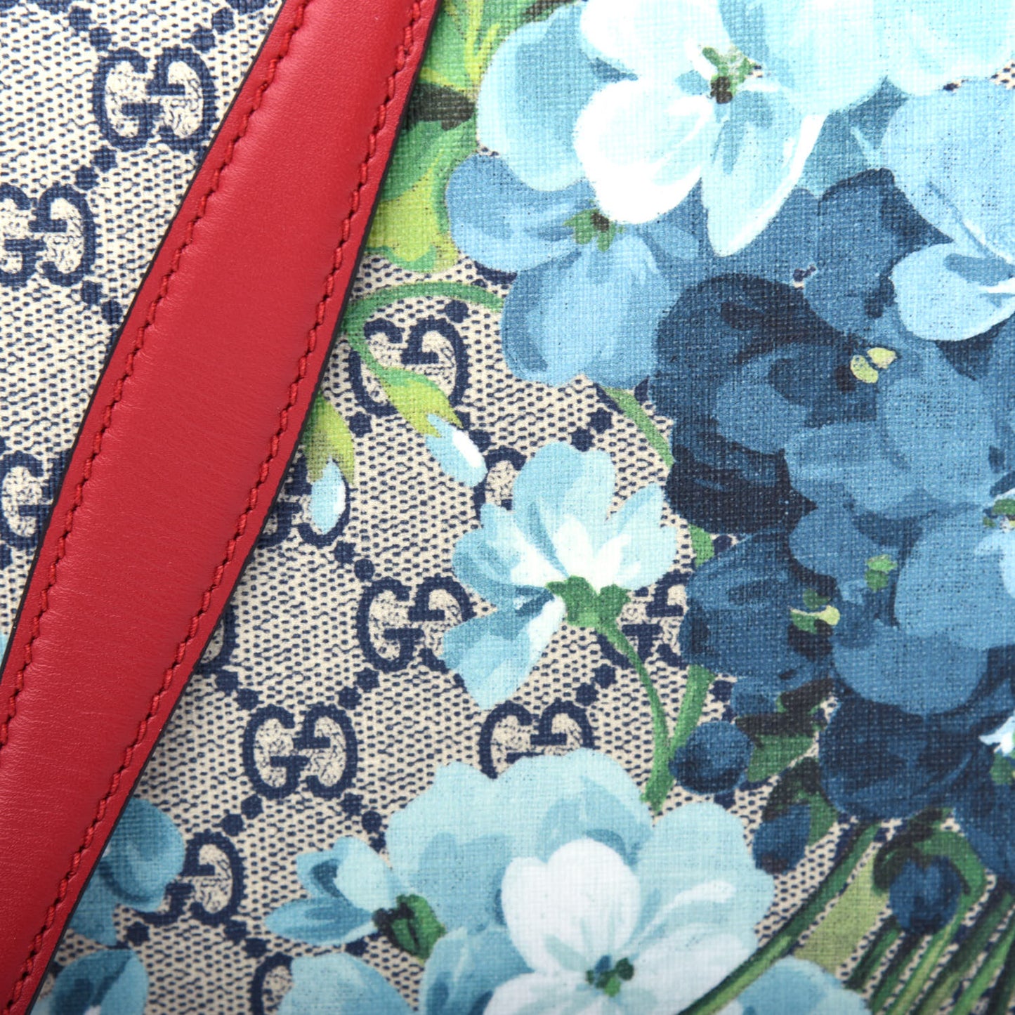 GG Supreme Monogram Blooms Mini Chain Shoulder Bag Beige Blue Navy Hibiscus Red