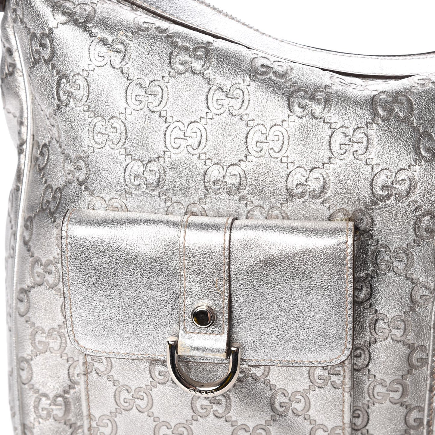 Metallic Guccissima Pocket Hobo Silver