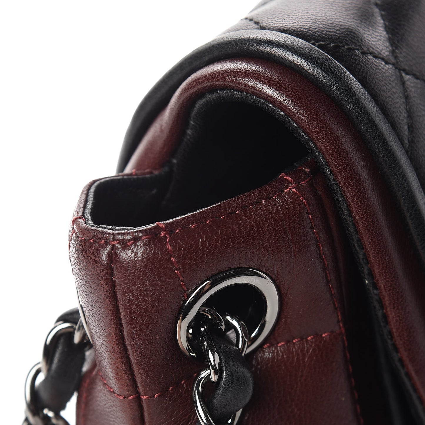 Lambskin Quilted Large Classic Twist Crescent Flap Black Burgundy