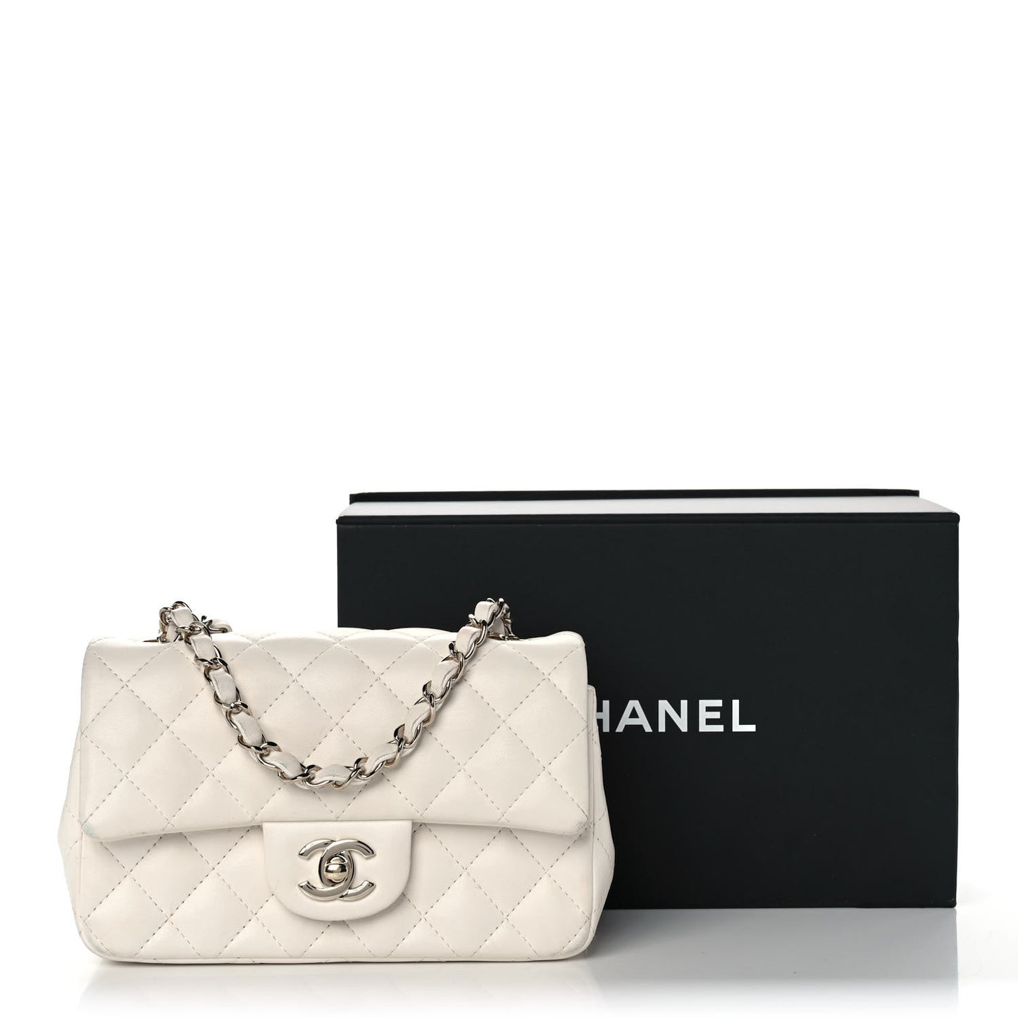 Lambskin Quilted Mini Rectangular Flap White