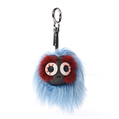 Fendi Alpaca Mink Fur Faces Micro Bag Bug Charm Blue Multicolor 1 of 5