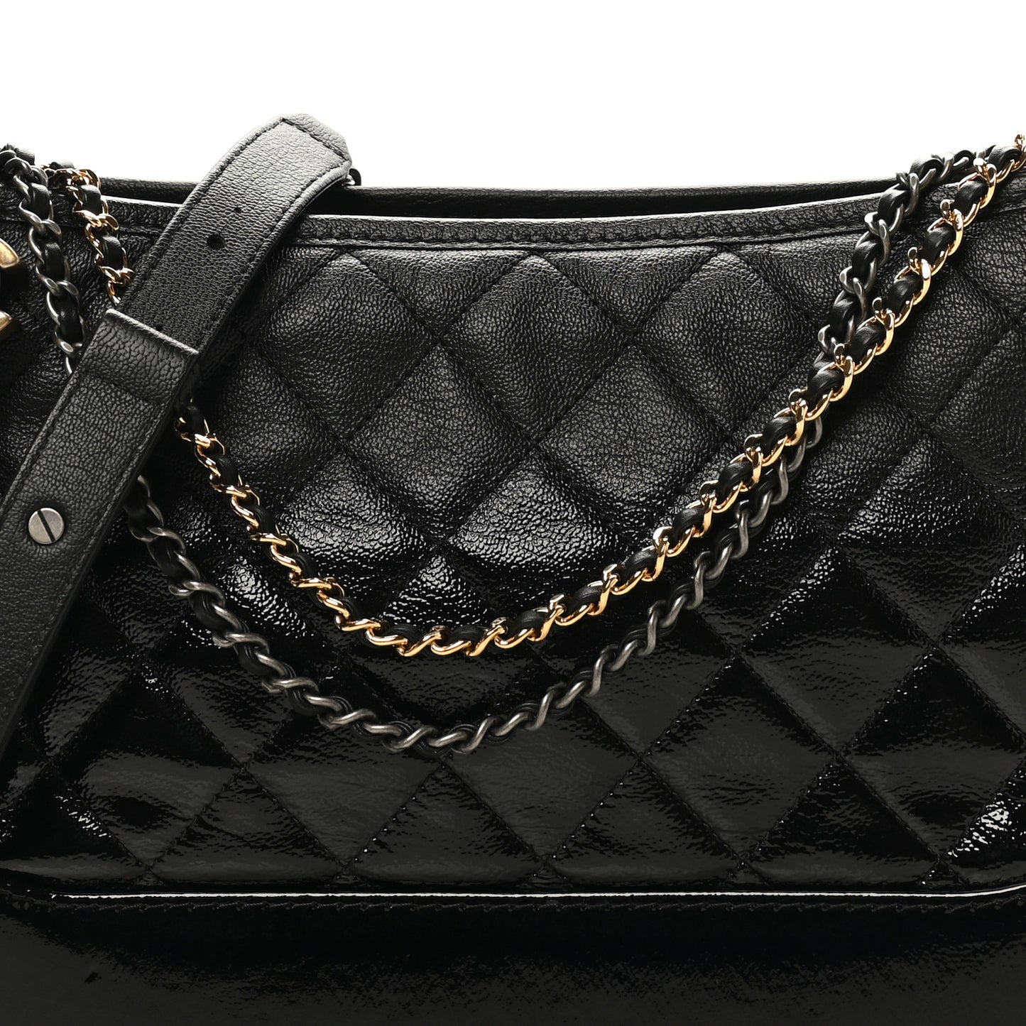 Patent Goatskin Quilted Medium Gabrielle Hobo Black