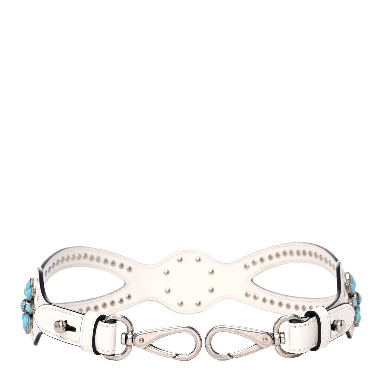 Calfskin Studded Flower Shoulder Strap White