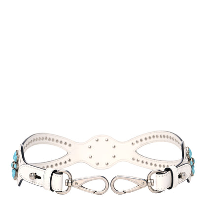 Prada Calfskin Studded Flower Shoulder Strap White 2 of 8