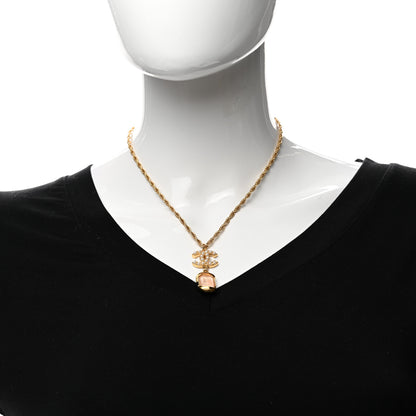 Chanel Pearl Crystal CC Pendant Necklace Gold Pink Pearly White 2 of 5