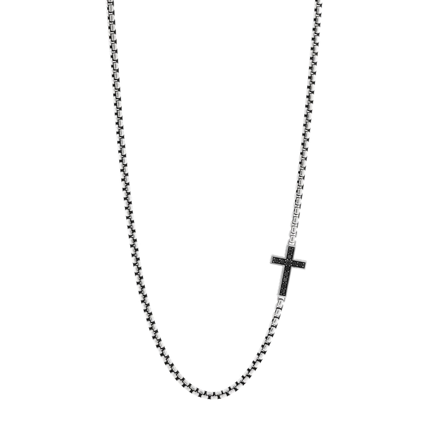 Sterling Silver Black Diamond Streamline Cross Station Necklace 22"
