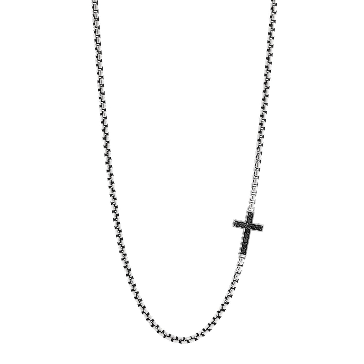 David Yurman Sterling Silver Black Diamond Streamline Cross Station Necklace 22" 1 of 5