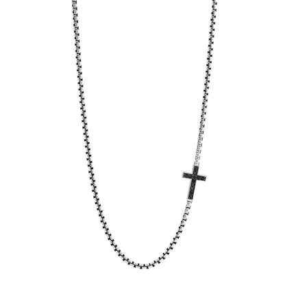 David Yurman Sterling Silver Black Diamond Streamline Cross Station Necklace 22" 1 of 5