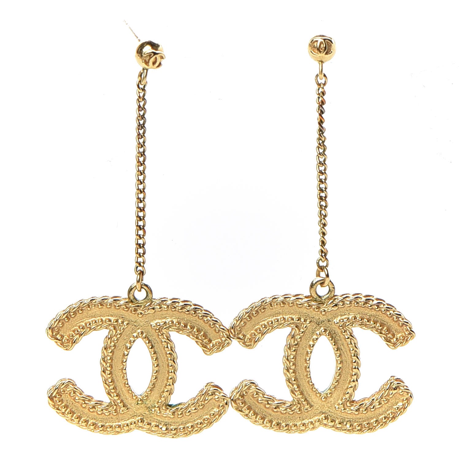 Chanel CC Drop Earrings Matte Gold 1 of 6