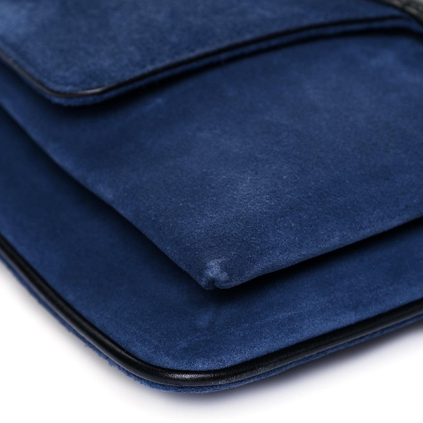 Suede Medium Arli Flap Shoulder Bag Blue Ink Black