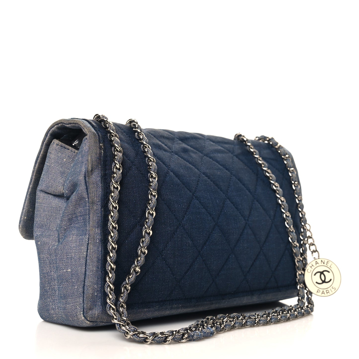 Denim Quilted Medium Graphic Flap Light Blue