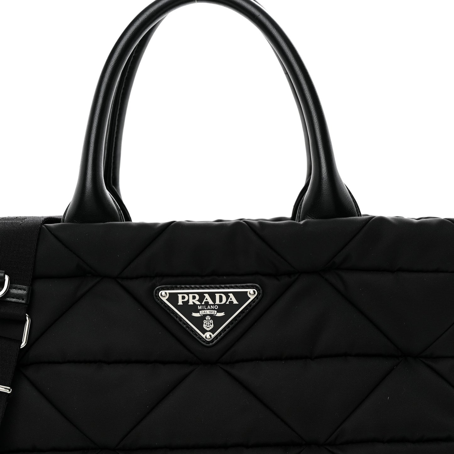 Re-Nylon Nappa Triangle Quilted Padded Small Double Handled Zip Tote Black