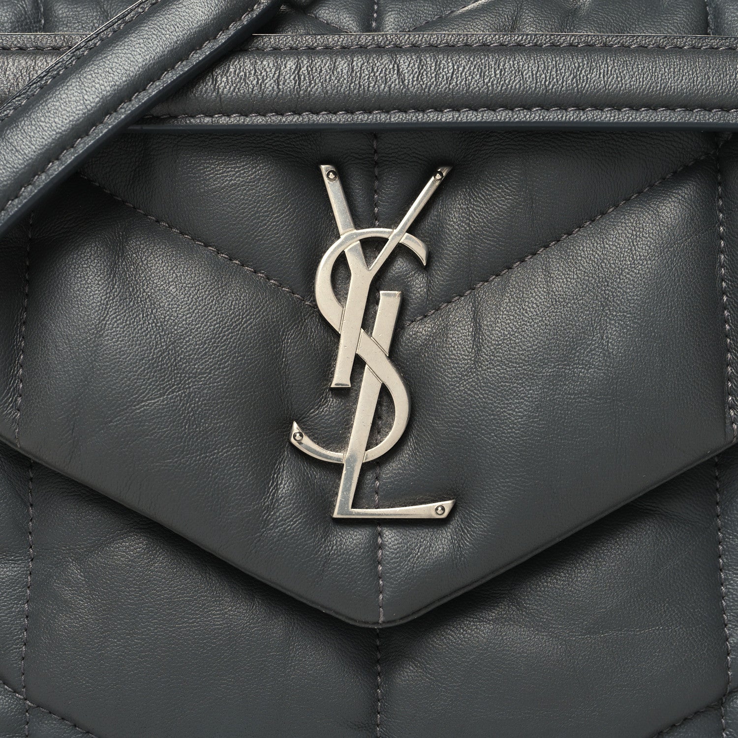 Saint Laurent Lambskin Quilted Small Loulou Puffer Monogram Chain Satchel Concrete 8 of 10
