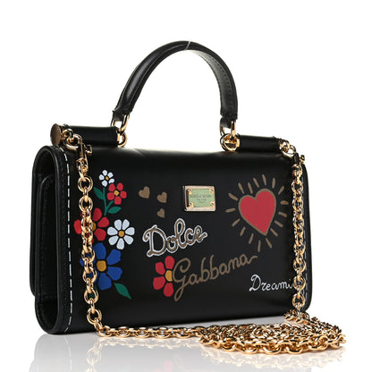 Dolce & Gabbana Calfskin Crystal Embellished Mini Von Bag Black 2 of 7