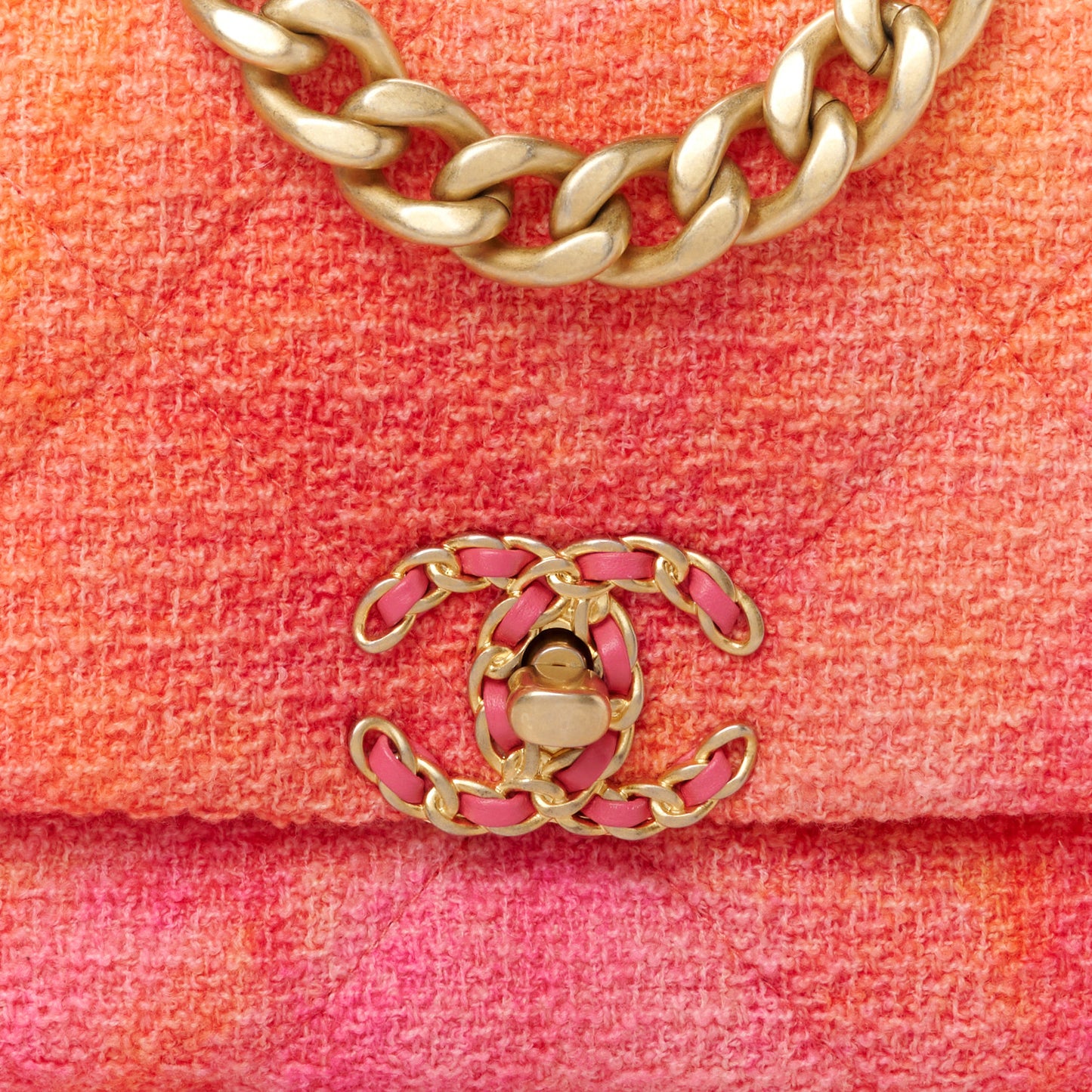 Tweed Quilted Medium Chanel 19 Flap Coral Pink