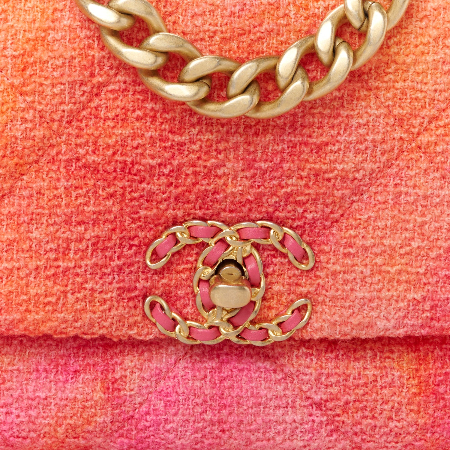 Chanel Tweed Quilted Medium Chanel 19 Flap Coral Pink 8 of 10