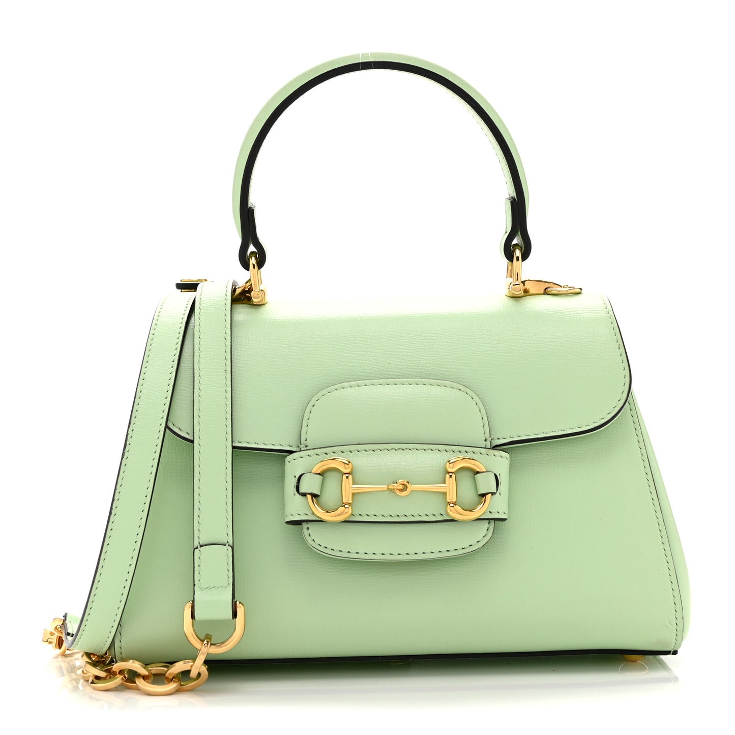Glazed Textured Calfskin Mini Horsebit 1955 Top Handle Flap Bag Green