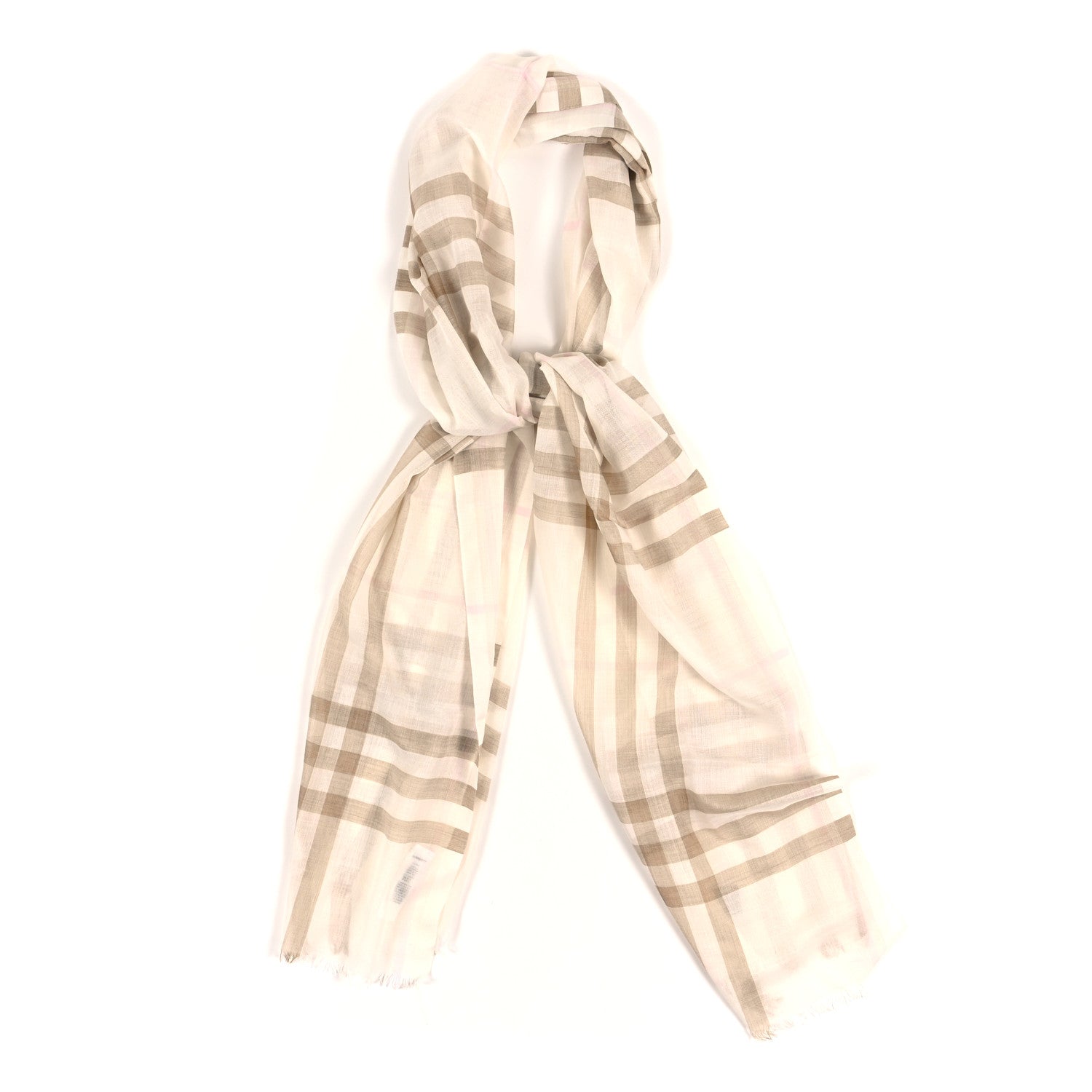 Burberry Wool Silk Gauze Giant Check Scarf White Alabaster 1 of 3