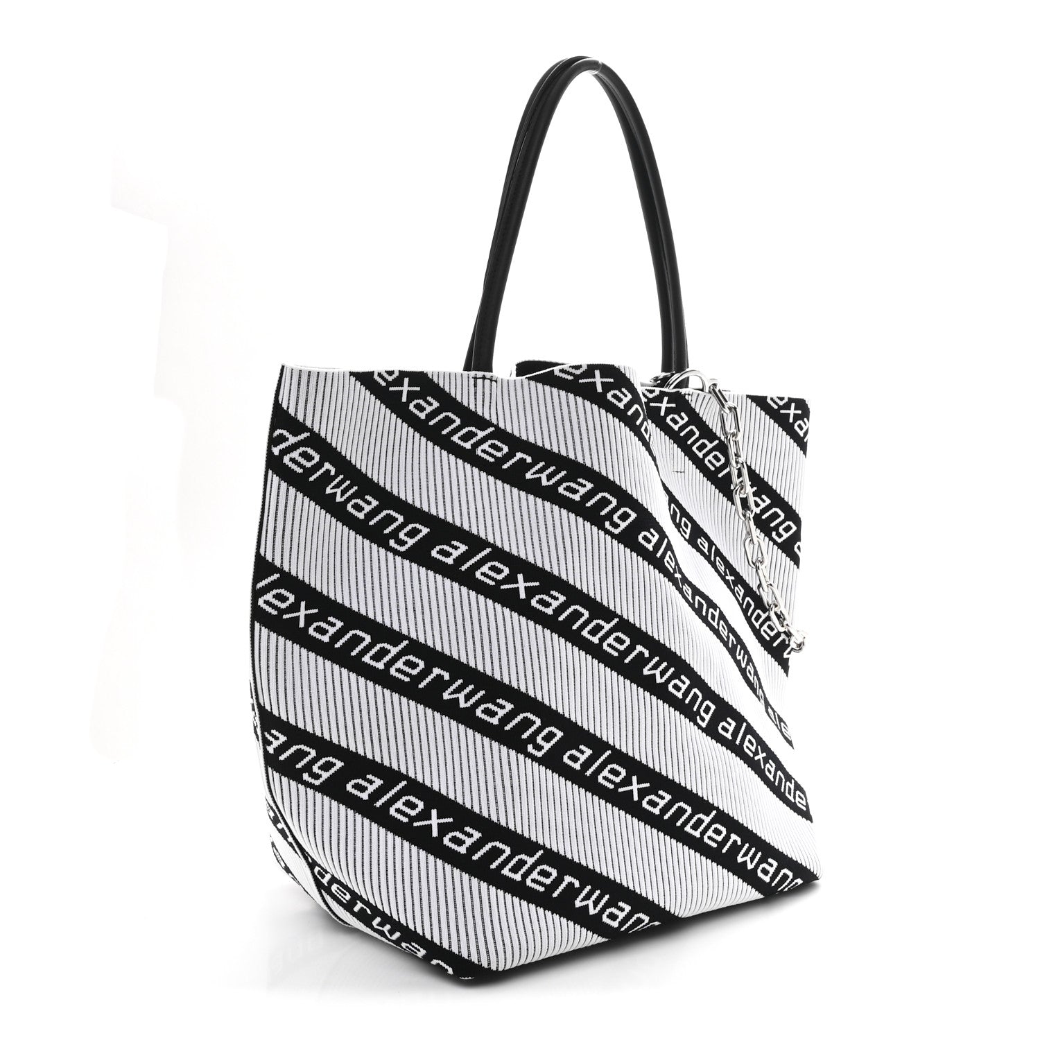 Alexander Wang Knit Jacquard Diagonal Logo Roxy Tote White Black 4 of 12