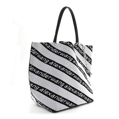 Alexander Wang Knit Jacquard Diagonal Logo Roxy Tote White Black 4 of 12