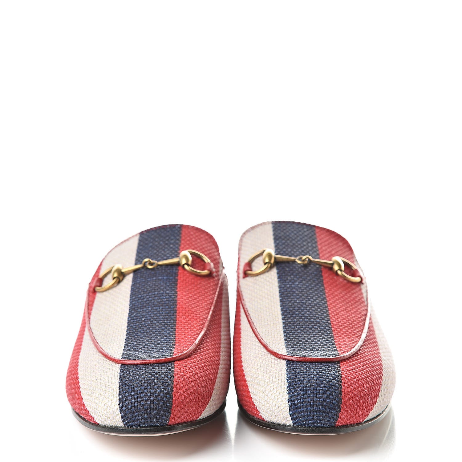 Gucci Canvas Sylvie Stripe Womens Princetown Slippers 38.5 Mystic White Hibiscus Red Maritime 2 of 8